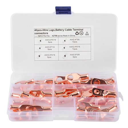 40 stk AWG kaldpressede terminaler T2 rød kobber 6 typer kraftige trådklemmer Sortiment