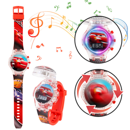 Musik-LED-blinkande klocka för barn, tecknad film-fliplock digital klocka