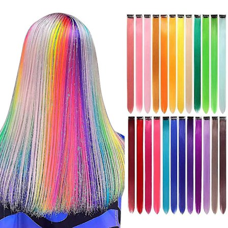 Regnbue Hårforlængelser I Clip 24 Stk/pakke 24 Farver 22 Tommer Syntetisk Glat Langt Hår Regnbue Udvalgt Til Kvinder Piger Børn Gaver (24farver)