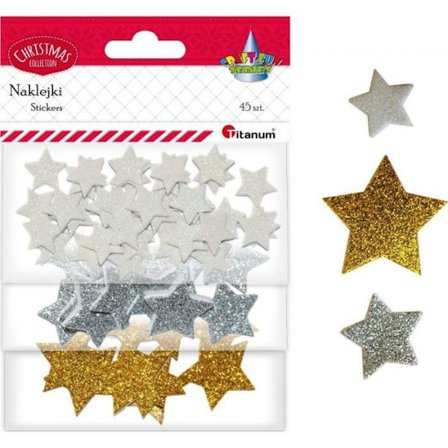 Titanium klistermärken med glittrande titan stjärnor 11,5x18cm 45st HANTVERK