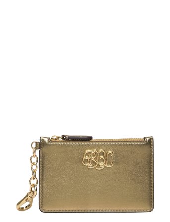 Metallic Nappa Leather Zip Card Case Gold Lauren Ralph Lauren