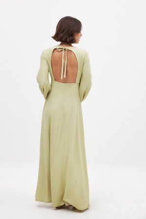 NA-KD Maxikleid mit Ballonärmeln und offenem Rücken - Rückenfreie Kleider - Grün - XL (EU 46)