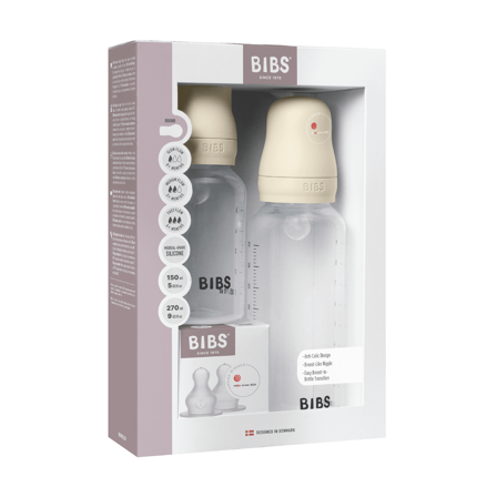 BIBS Grow and Flow Round Silicone Tåteflaske Sett, 2 mnd +, ivory, 1 sett