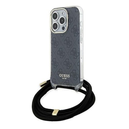 Guess Crossbody Cord 4G Print-etui for iPhone 15 Pro - svart