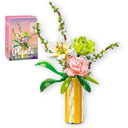 (691 deler) Blomsterbukett Byggeklosssett med vase, Kunstig