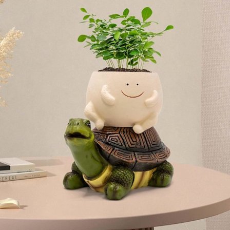 Skildpadde Plantepotte, Smilende Ansigt Harpiks Blomsterpotte med Dræning til Sukkulenter Indendørs Udendørs Hjemmehave Gave