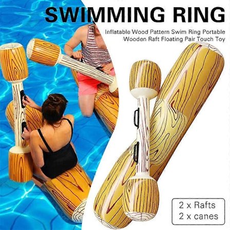 Uppblåsbar Badring med Trästruktur Bärbar Träflottör Flytande Par Touch Vattenleksaker