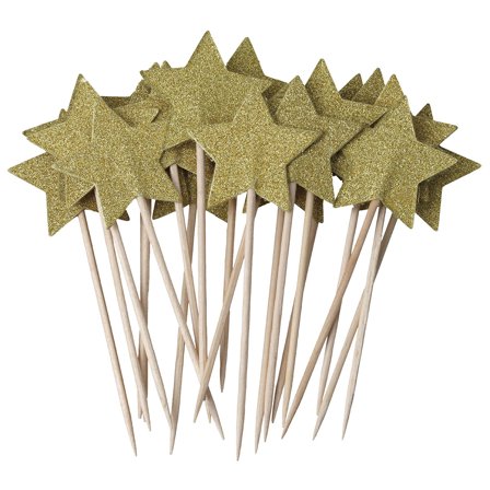 Partypinnar Guldstjärnor med Glitter 20-pack