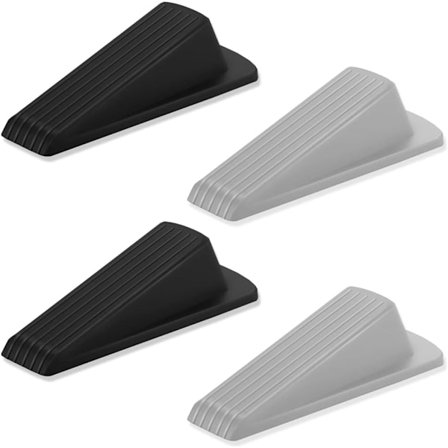 4 stk. dørstop kiler, gummidørstopper kile dør ikke-ridser og skridsikker design robuste stabelbare dørstop (2 sorte, 2 grå)