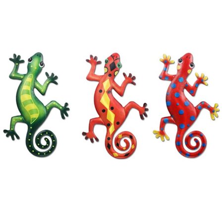 3 stk. Metal Gecko Vægkunst Dekoration 9 Tommer Firben Vægkunst Deko