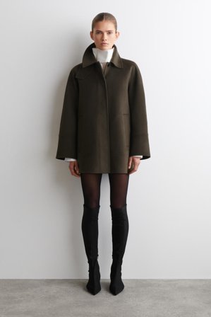 COS Women's Cappotto Corto In Lana Doppiata Con Collo A Imbuto in Marrone