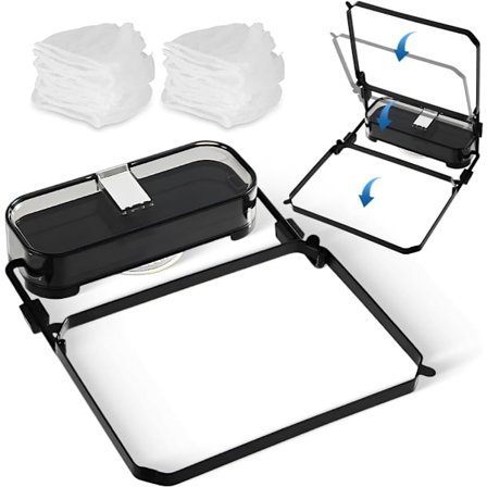 Sammenleggbar vaskesil i jern, avtakbar vaskesil, absorberende kjøkkenvaskesil, med 50 filterposer for filtrering av grønnsaker, frukt, svart