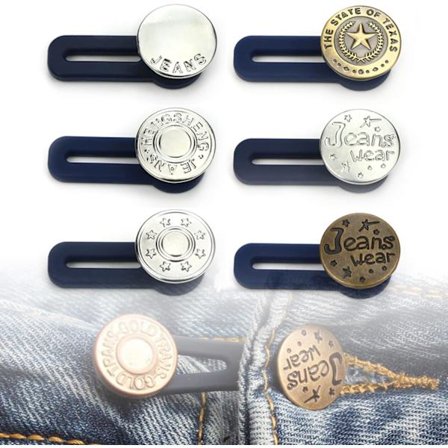 6 st elastiska knappförlängningar i gummi för jeans, byxor, kjolar eller manschetter