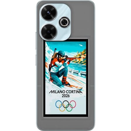 Yhteensopiva Puhelinkuori Xiaomi Redmi 13 Retrojuliste Cortina Milano 2026 vuorilla, talviurheilijoilla, italiankoloreilla, Milanon tuomiokirkolla ja