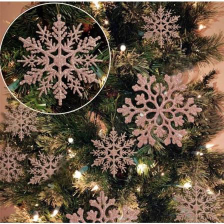36 stykker Jul Rose Guld Snefnug Ornamenter Plast Glitter Snefnug Ornamenter til Vinter Juletræ dekorationer Størrelse Varierer Craft Snowfla