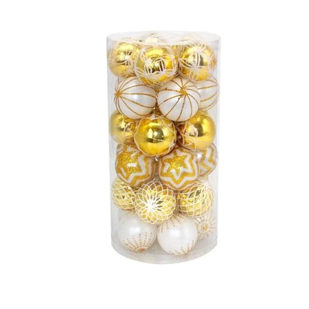 30-pack julgranskulor, 60 mm guld och vitt målade krossäkra julgranshängen julgransdekoration