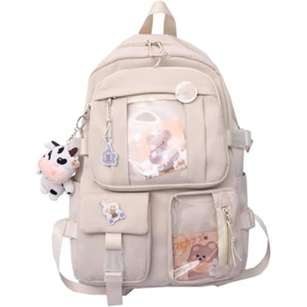 Kawaii tyttö söpö reppu söpö esteettinen reppu kouluun (Beige, YKSI KOKO), DRF-1287