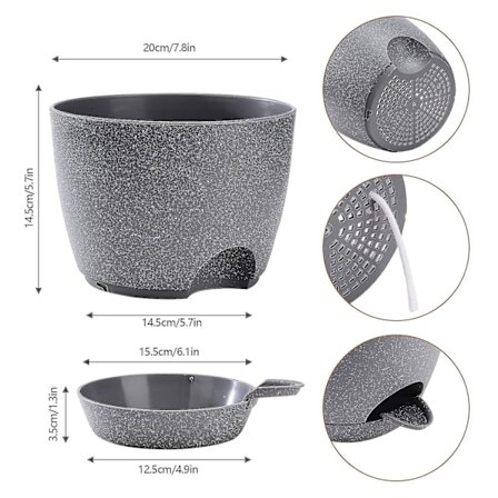 2-pakks Selvvannende Blomsterpotter med Dreneringshull og Underfat