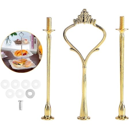 Flerskiktad tårtställningsställ Dessert serveringsfat Cupcake-bricka Handtag för bröllopsfest Kväll Födelsedag, bricka ingår ej (3-tiers krona guld)