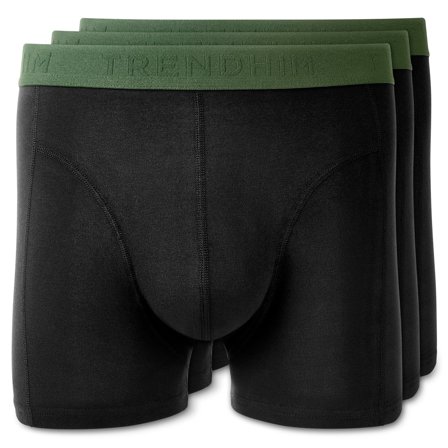 Large - FlexFeel | 3-Pack Black Cotton Boxer Briefs with Olive Green Waistband for Men