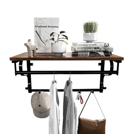 Rootz væg knagerække - Industrielt design - Vægmonteret knagerække - Dekorativ væg knagerække - Væghylde med knage - Spånplade - Jernramme - Vintage -