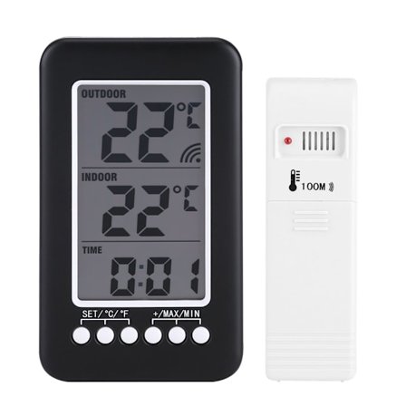 LCD Digital Termometer med Klocka för Inomhus och Utomhus