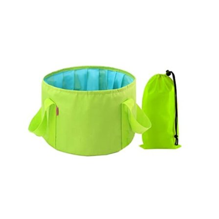 Sammenklappelig Vandspand, Sammenklappelig Vandpose til Vask, Camping, Have, Fiskeri, Strand, Picnic, 15L Grøn