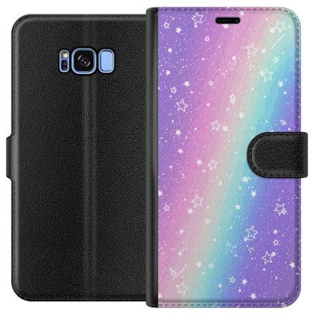 Kompatibel Tegnebogsetui til Samsung Galaxy S8 Rainbow-farvet pastelbaggrund med hvide stjerner og glitrende prikker i blød overgang