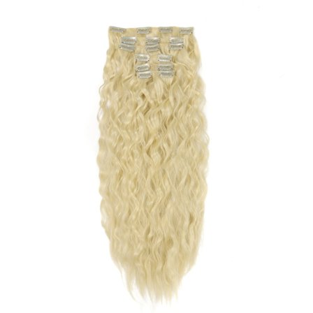 Syntetisk lockigt klipp i hårförlängning 6 st 16 klipp Natural Wave Brown Highlight Hårstycke Corn Wave Hår för kvinnor