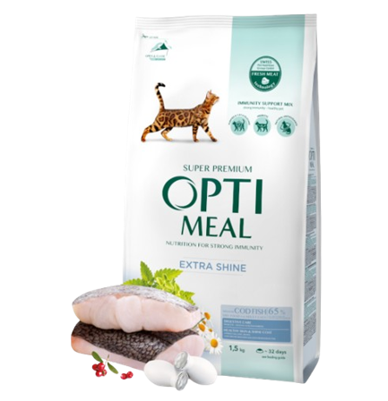 Optimeal - Complete dry pet food for adult cats high in cod fish, 1,5 kg - Katt - Kattefôr & kattemat - Tørrfôr for katt - ZOO.no
