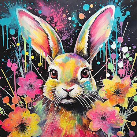 Kanin Diamant Maleri Sæt til Voksne, DIY 5D Diamant Maleri Farverig Kanin, Fuld Bor Blomster Diamant Kunst Sæt Kunstbilleder til Hjemmevægsdekoration