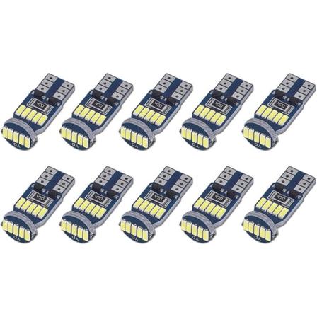 Sæt med 10 T10 W5W LED-pærer Canbus-fejlfri 15stk SMD 4014 Bil LED-lamper 194 168 2825 Hvid 6000K til indvendig belysning, bagagerumsbelysning, L
