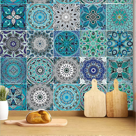 20 stk. Køkkenflisestickers, Klæbende Badeværelsesflisestickers, Flisestickers, Vandafvisende Selvklæbende Flisespydning, Marokkansk Stil Trappe 