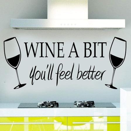 WINE A BIT du kommer att må bättre Citat Bokstav Väggdekal Dekal Hem Konst Matrum Lounge Dekor Väggdekoration