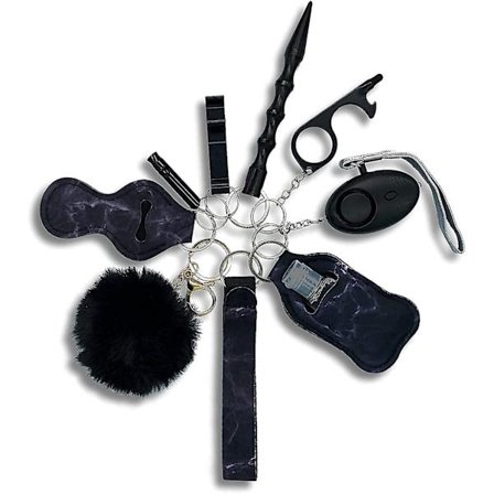 (1 pakke med 10 stk - svart) Selvforsvar nøkkelringsett for kvinner