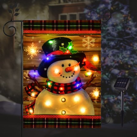 Lighted Winter Garden Flag til udendørs, Led Snowman Garden Flag, Winter Yard Flag Winter Garden flag 12x18 dobbeltsidet til udendørs gårdhave 