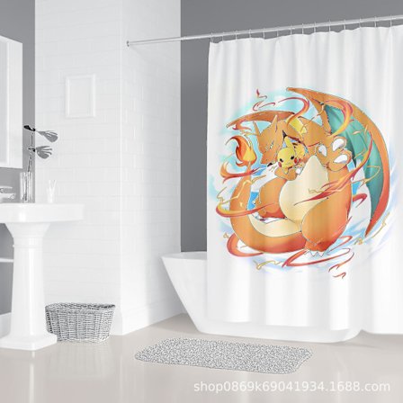 Sencu Pikachu Kawaii Anime sarjakuva 3D printed suihkuverho - 180x191cm vedenpitävä polyesteri kylpyhuoneen sisustus koukuilla