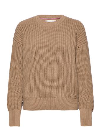 Org Cotton Button C-Nk Sweater Villapaita Beige Tommy Hilfiger