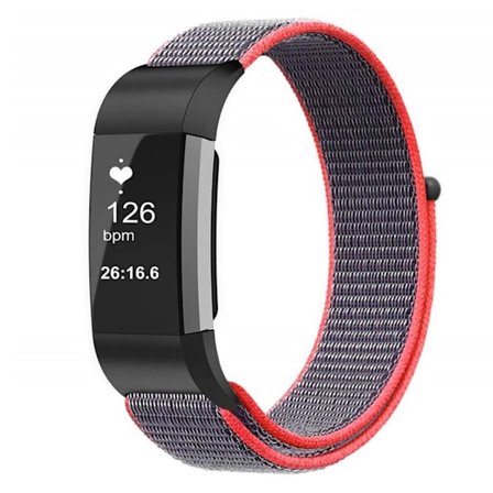 Fitbit Charge 3 kellon vaihto ranneke nailonista missä tarranauha kiinnitys - Sininen/ Punainen