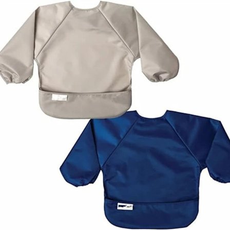 /EA/Fläckfria Bebis-Haklappar, 2-pack Långärmad Haklappsset, Småbarns Vattentäta Haklappar, Maskintvättbara, Ljusgrå