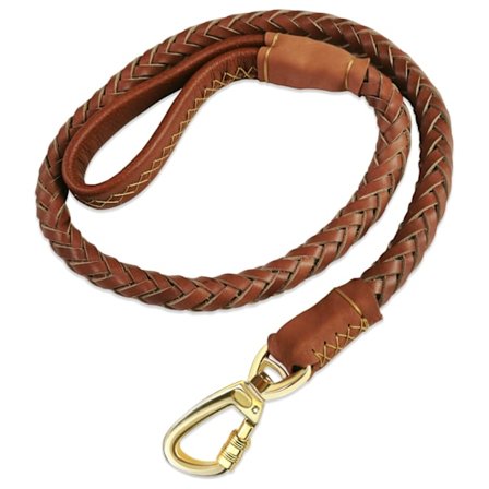 Holdbar 1,1 meter lang brun ægte læder flettet hundesnor træningssnor til store hunde med blødt håndtag 2,5 cm bred [mo]