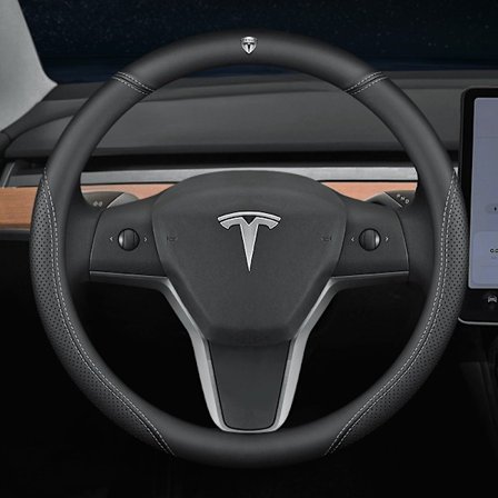 Passar till Tesla model3/y/modelx/s rattöverdrag - Tesla special round (vit linje) med logotyp - 36cm/1 paket