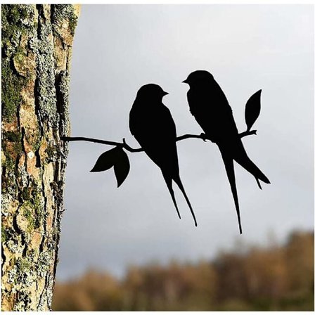 Metallfugl i stål, silhuett, grenfugldekorasjon, statuefugler