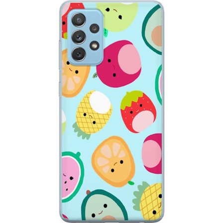 Kompatibelt Mobildeksel til Samsung Galaxy A52 5G Mønster av kawaii-frukter som jordbær sitron ananas og avocado på lyseblå bakgrunn