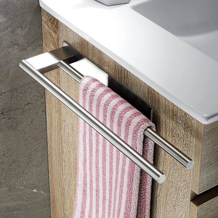 Badeværelses Håndklædeholder Klæbende Dobbelt Håndklædeholder Rustfrit Stål Vægmonteret Ingen Boring Håndklædeholder til Køkken, Sølv