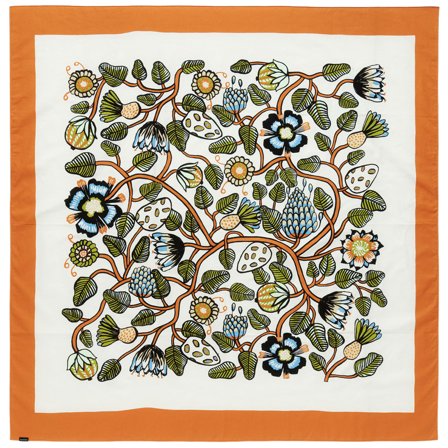 Marimekko Tiara pöytäliina 140x140 cm, hiekka/vihreä/oranssi