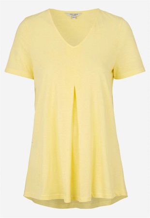 Cellbes of Sweden - V-udskåret jerseytop i lysegul til damer i størrelse 50/52