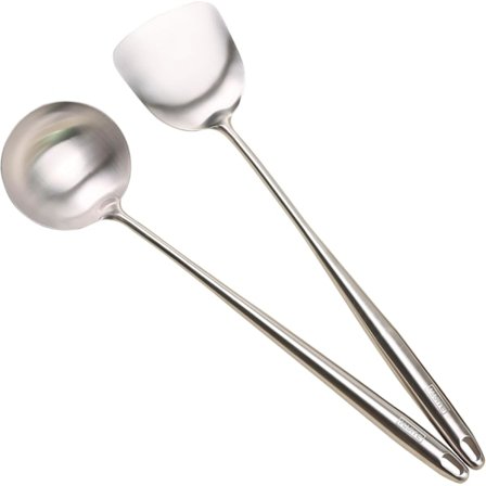 Wok Spatel och Össet Set, 16,5-17 tum Långt Handtag 304 Rostfritt Stål Bredd