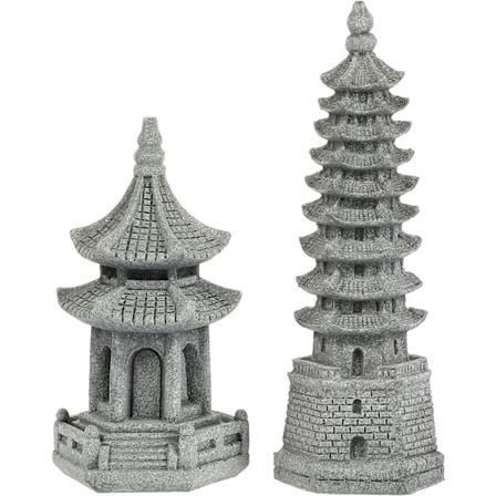 2 stk. Mini Pagode Statue Zen Miniature Pagode Hexagon Figur DIY Mikrolandskab Fe Have Dukkehuse Ornamenter
