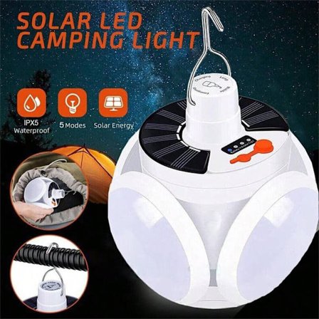 Sammenleggbar solcelle-nødlampe med fjernkontroll – LED-teltlampe for camping, markedsboder og nødsituasjoner_TF_TF